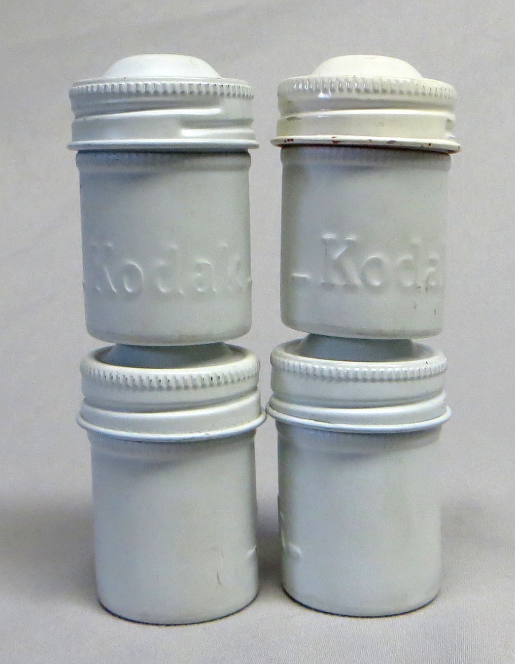 Rare Lot of 4 White Kodak 35mm Film Roll Embossed Metal Tin Can Canisters EXC!