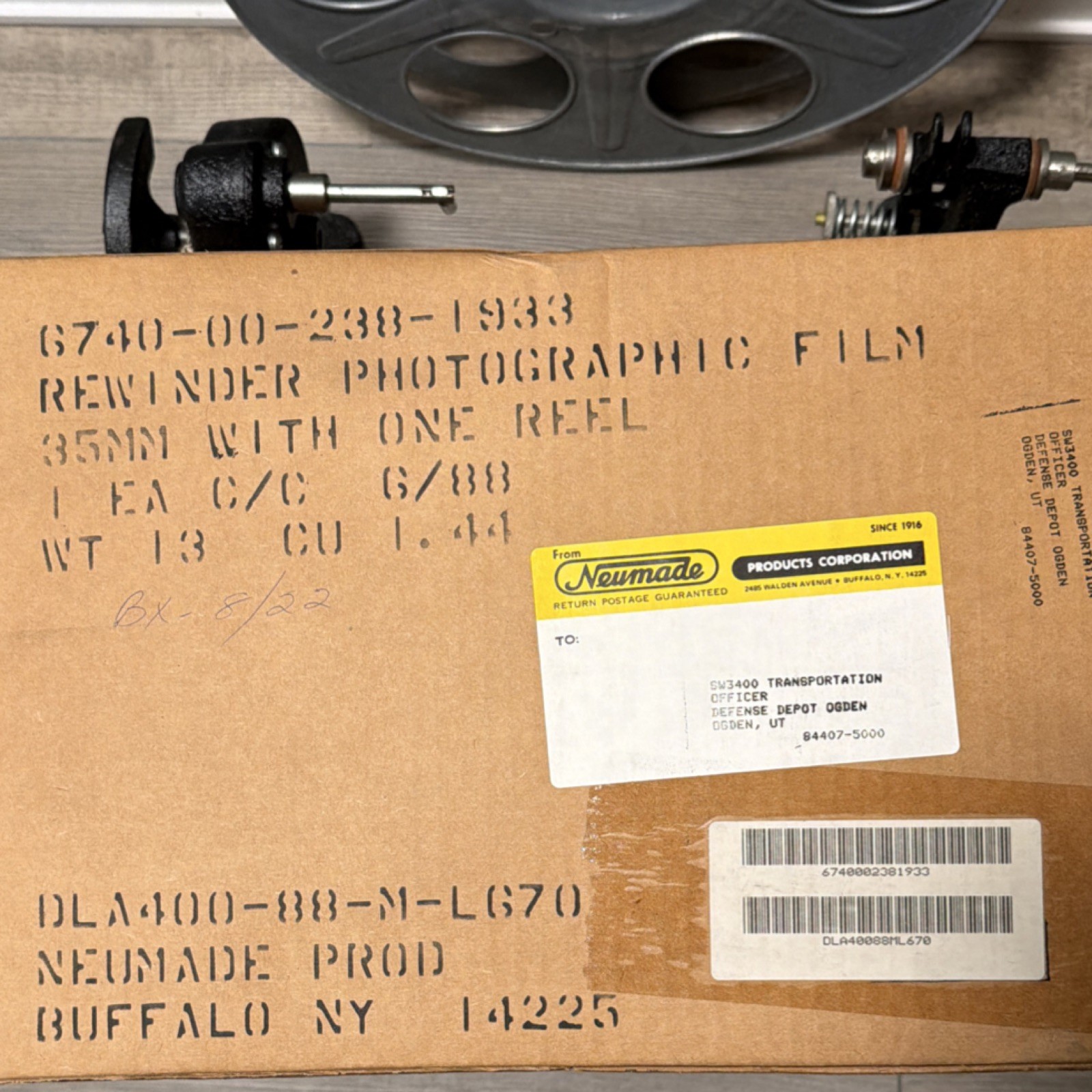 NOS Neumade RW-3 Film Rewinder Set 2000ft 35mm Military 6740-00-238-1933 NIB