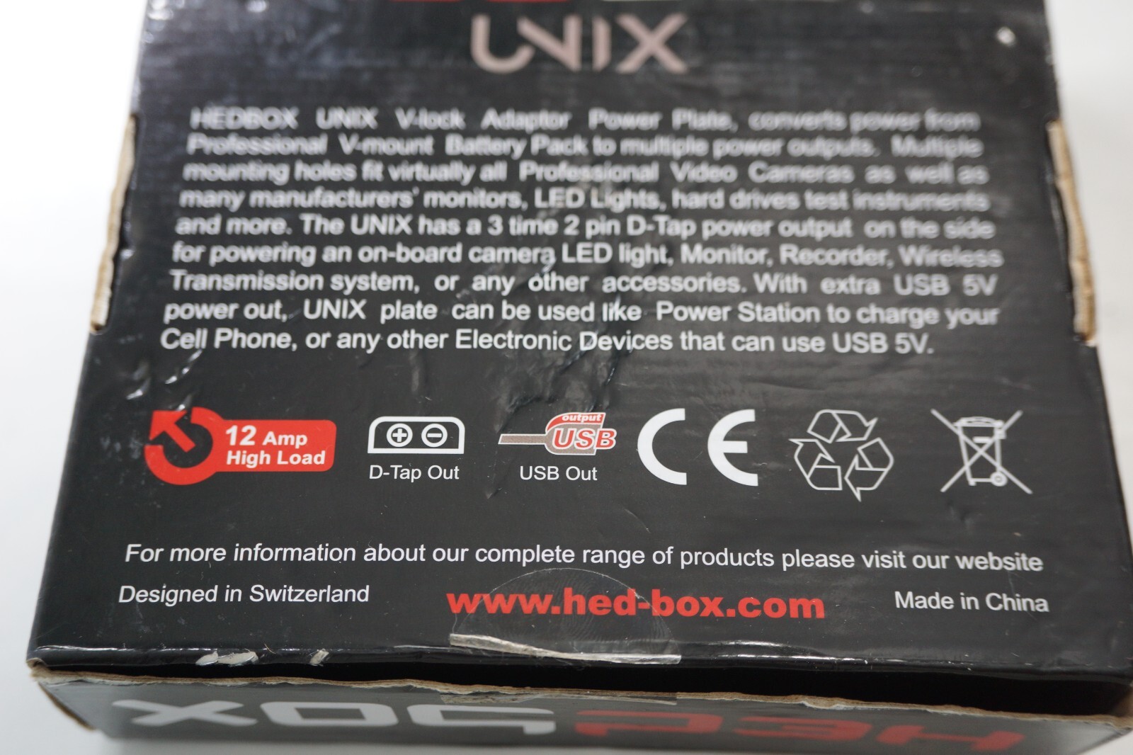 HEDBOX UNIX-7V2, V-Mount adapter plate for V-Lock Batteries .