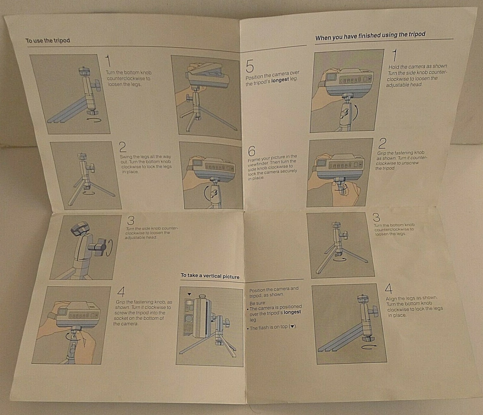 Polaroid Instant Film Camera Table Top Tripod, Case & Instruction Manual