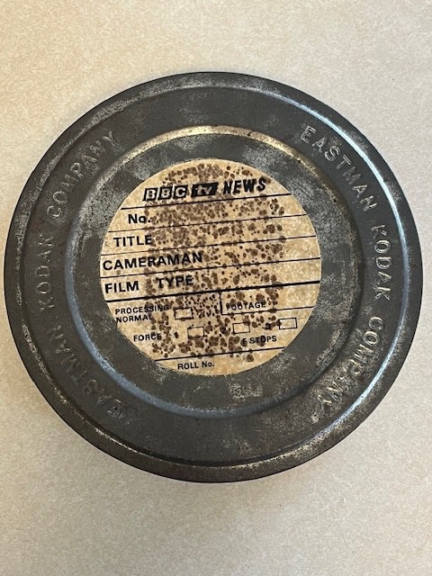 Vintage Eastman Kodak 16mm Film Reel Can from BBC news 7″