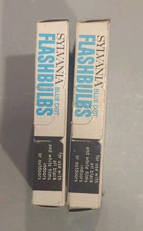 2 Boxes Sylvania Blue Dot Flashbulbs AG1 Clear Unused 24 Bulbs NOS Prop Camera