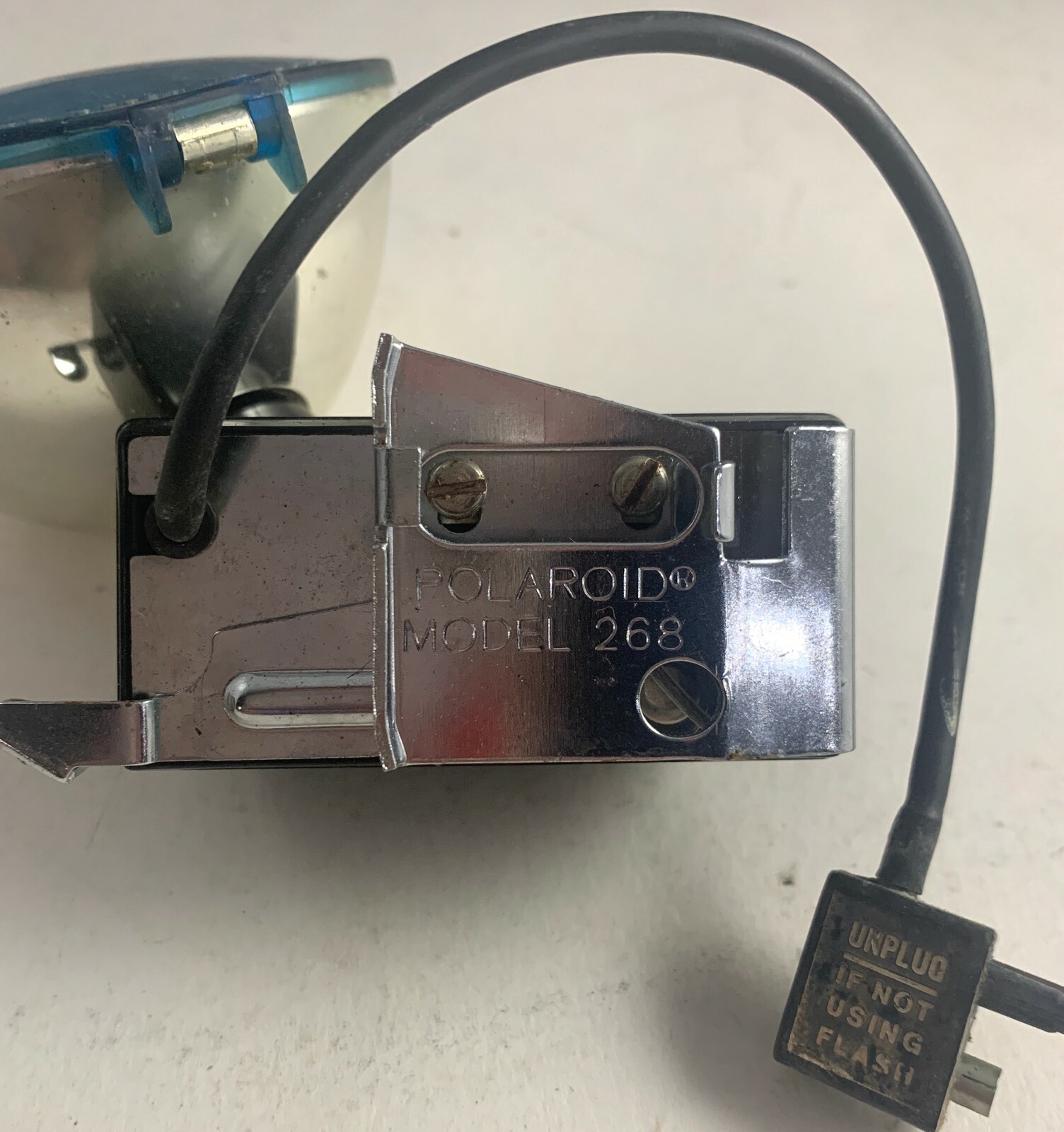Vintage Polaroid Model 268 Flash Attachment Blue Filter Clear M3 Bulb Plug In