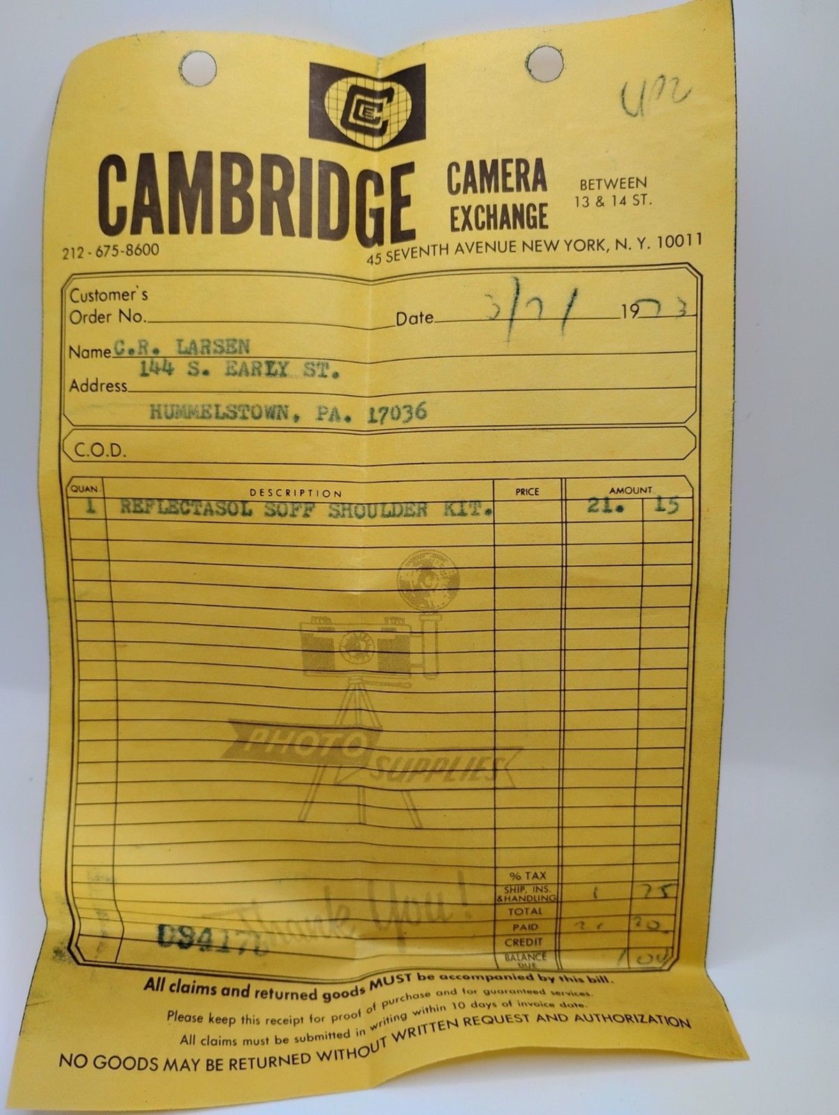 Reflectasol Soft Shoulder Light Larson Enterprises 1973 With Decals And Receipt