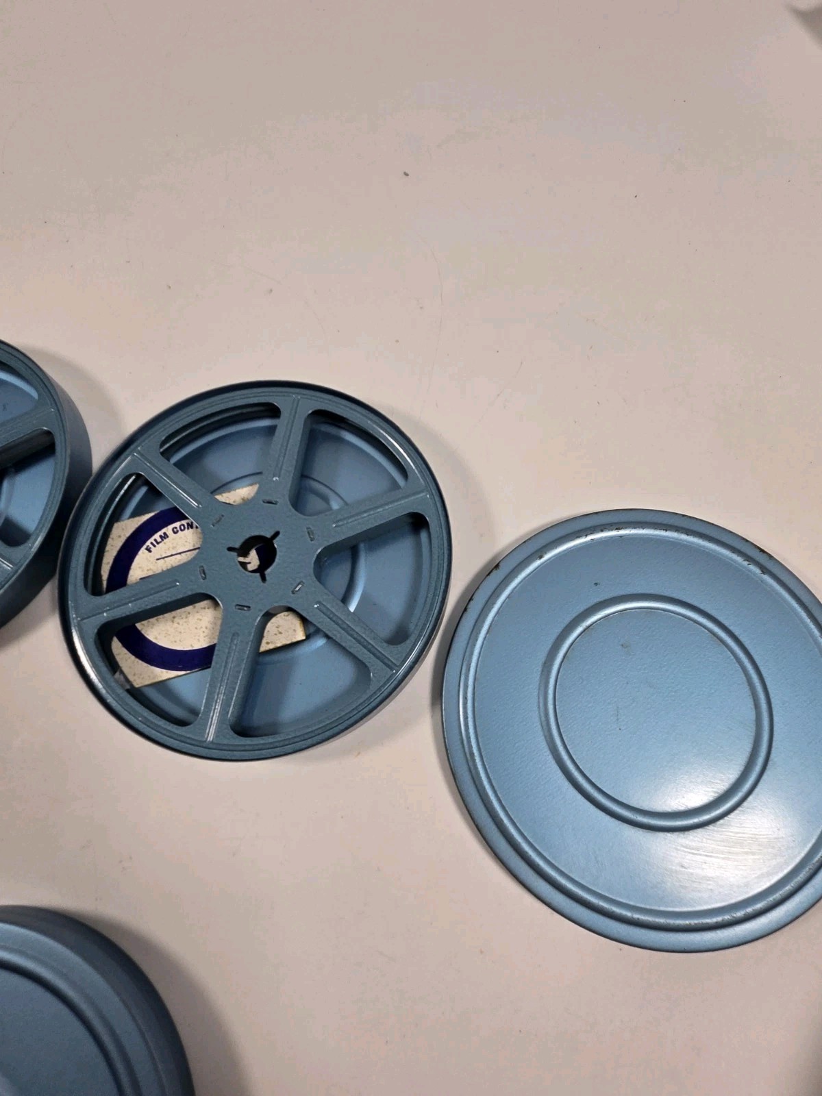 Set Of 3 Vintage Metal 8mm Film Reel And Metal Storage Canister 5 Inches