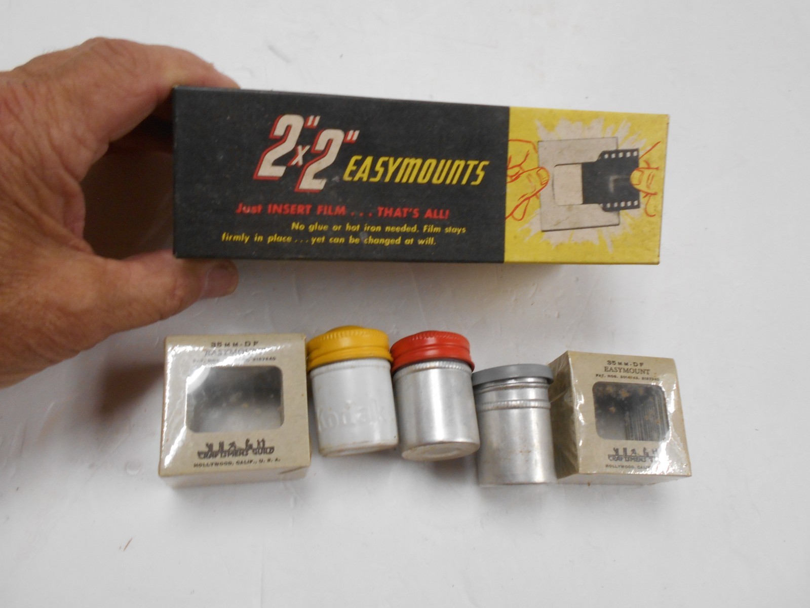 Vintage 2″x2″ EASYMOUNTS for Film Slides and 3 Film Cans