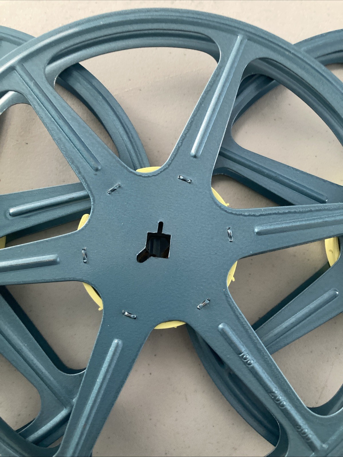 6pc Empty 16mm Metal Film Reel 7″ 400ft Movie Take Up 400′ 120m Vintage Blue