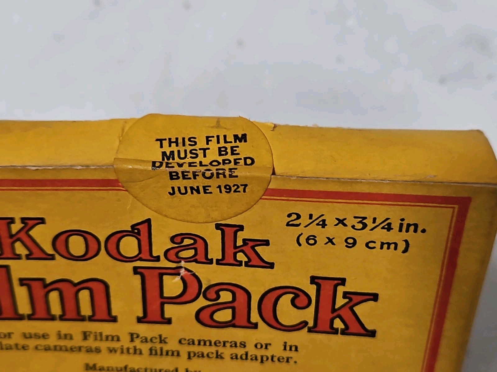 Kodak Box Only For 2 1/4 X 3 1/4 Film Pack, Expire Date June 1927. Original.