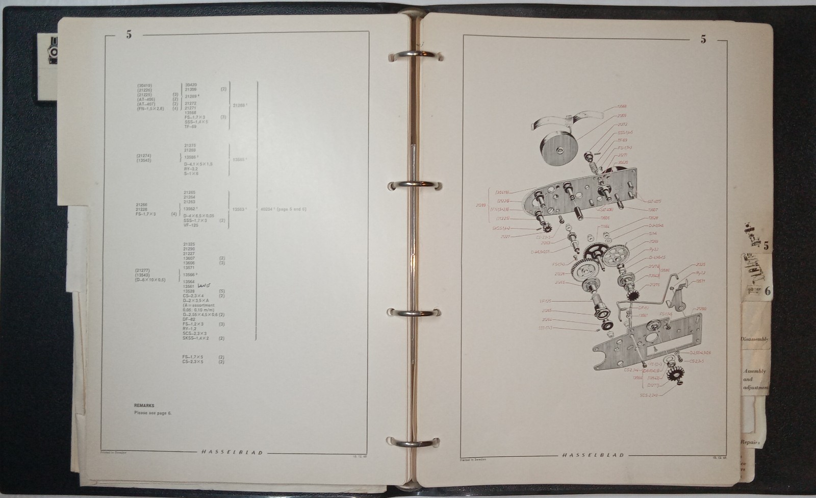 Original Hasselblad 500EL Body Spare Parts Catalog & Repair Manual #4124