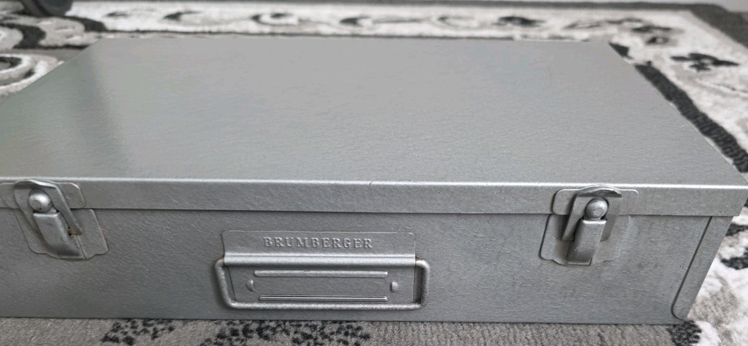 Vintage: Brumberger Photo Slide Metal Storage Case – with 84-Glass Case Slides
