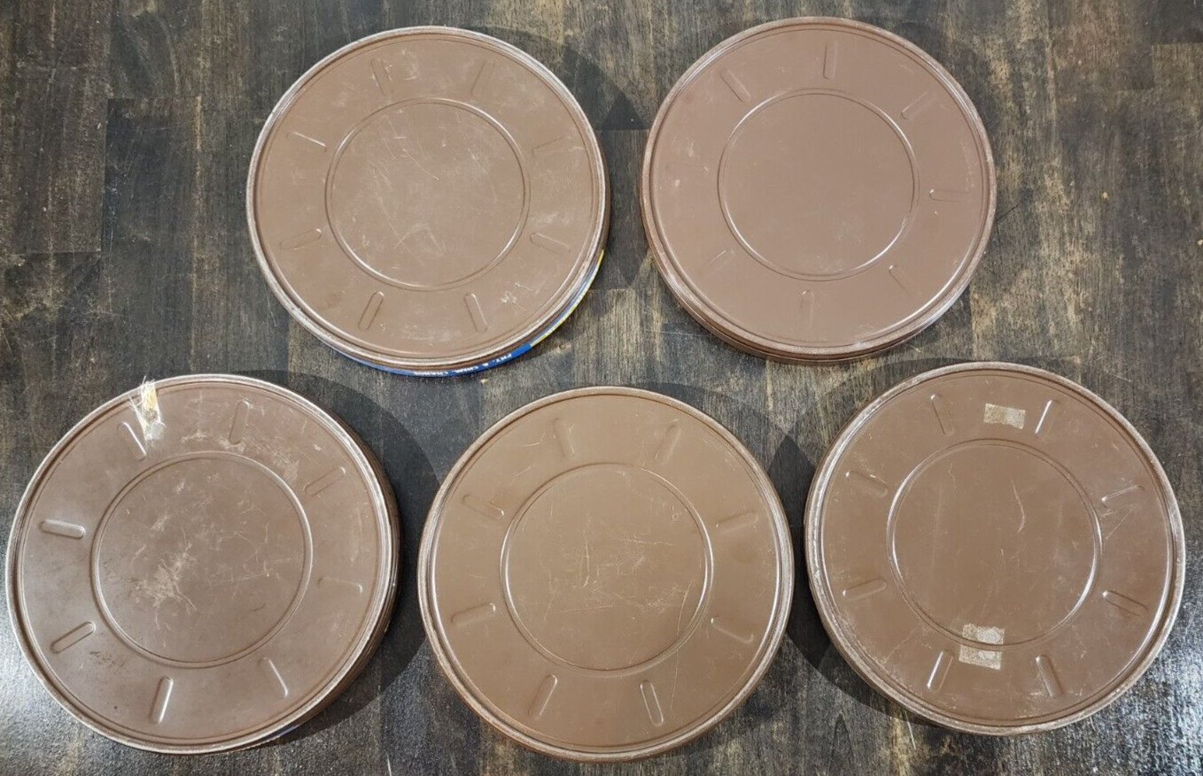 Vtg Set of 5 Goldberg Brothers 16mm Metal Film Reel 9 1/2in Canister Art Decor