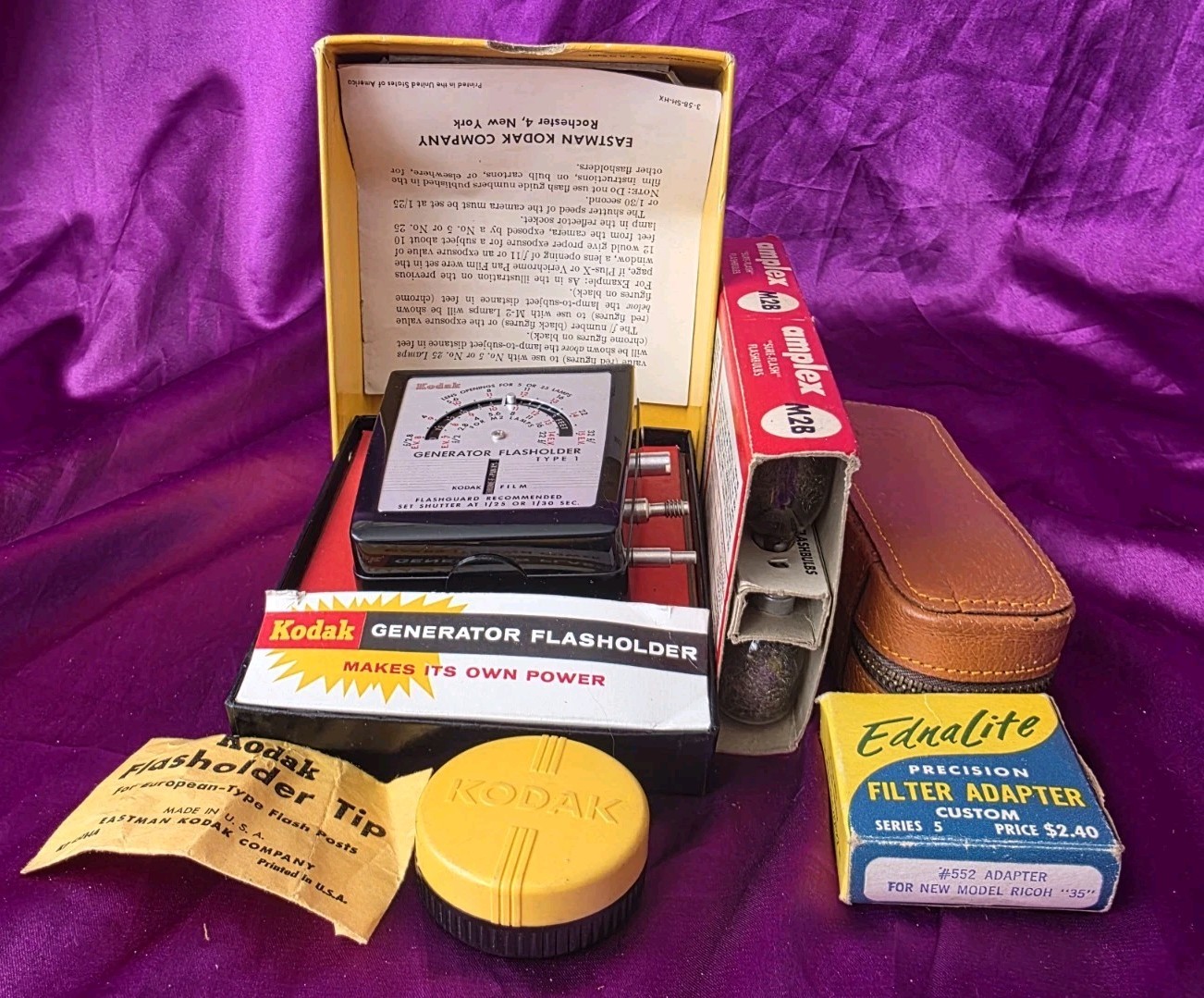 Vintage Ricoh Cameras & Photography Equipment Lot, Flash, Leather Bag, & More!