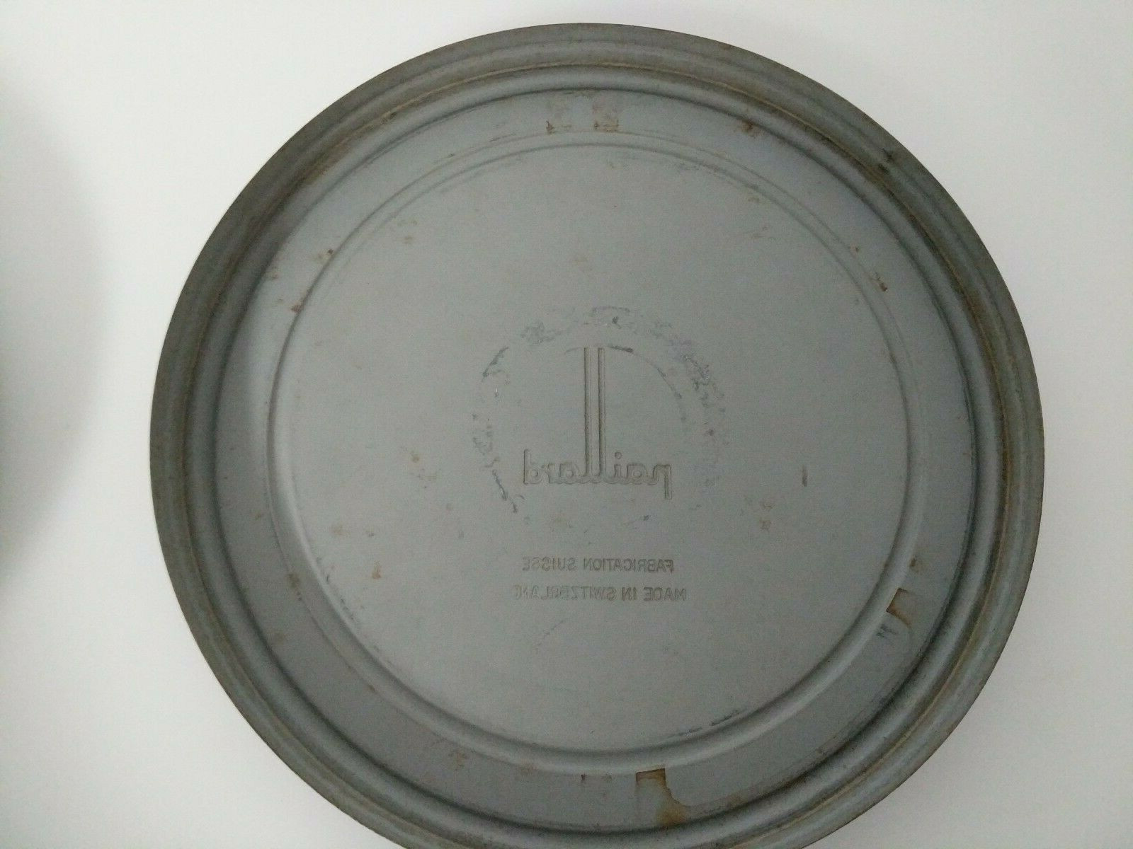 Vintage paillard round metal film roll box fabrication Suisse