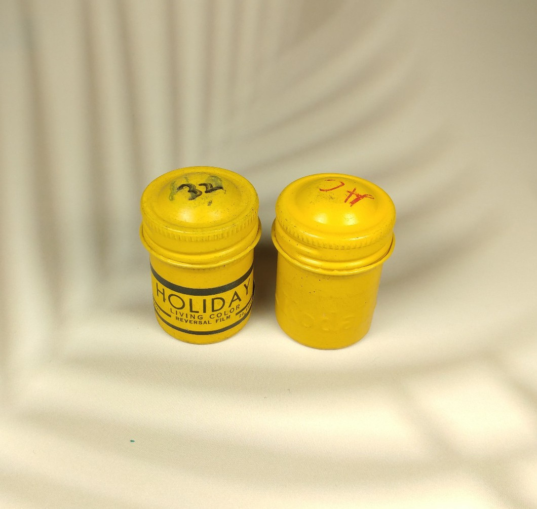 2 x Kodak 35mm Film Roll Embossed Container Metal Tin Can Canister