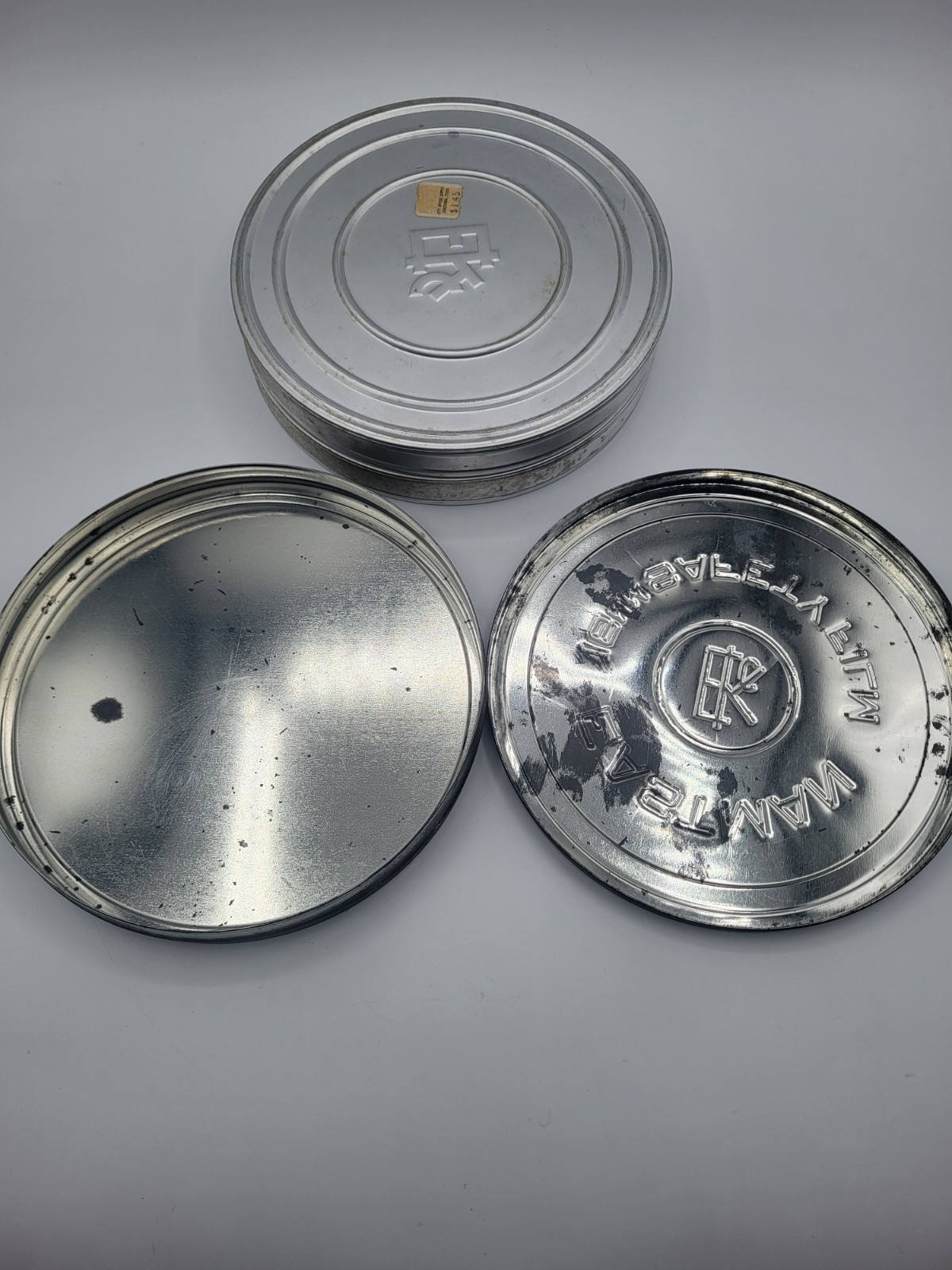 3 Pc Vintage 7 inch Empty Film Canisters 16mm Eastman Kodak Safety Film
