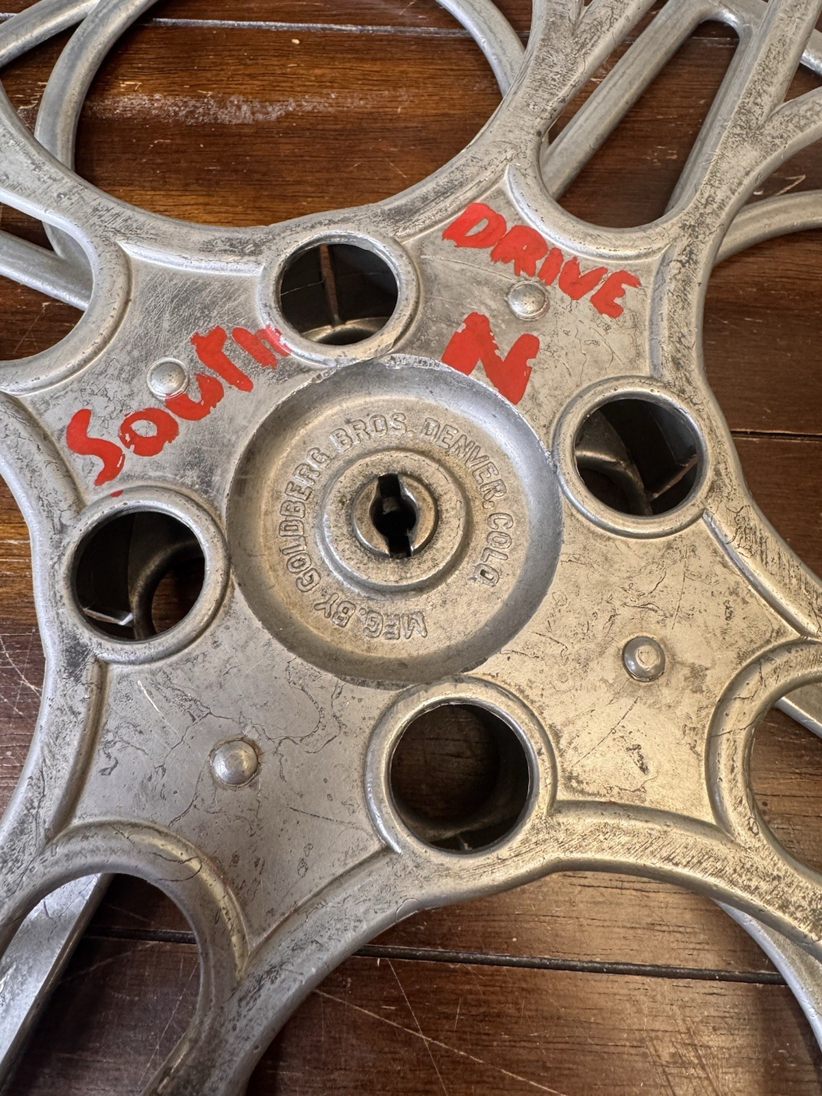 Goldberg Bros Denver CO 35mm Cast Aluminum Movie Film House Reel 2000 Ft