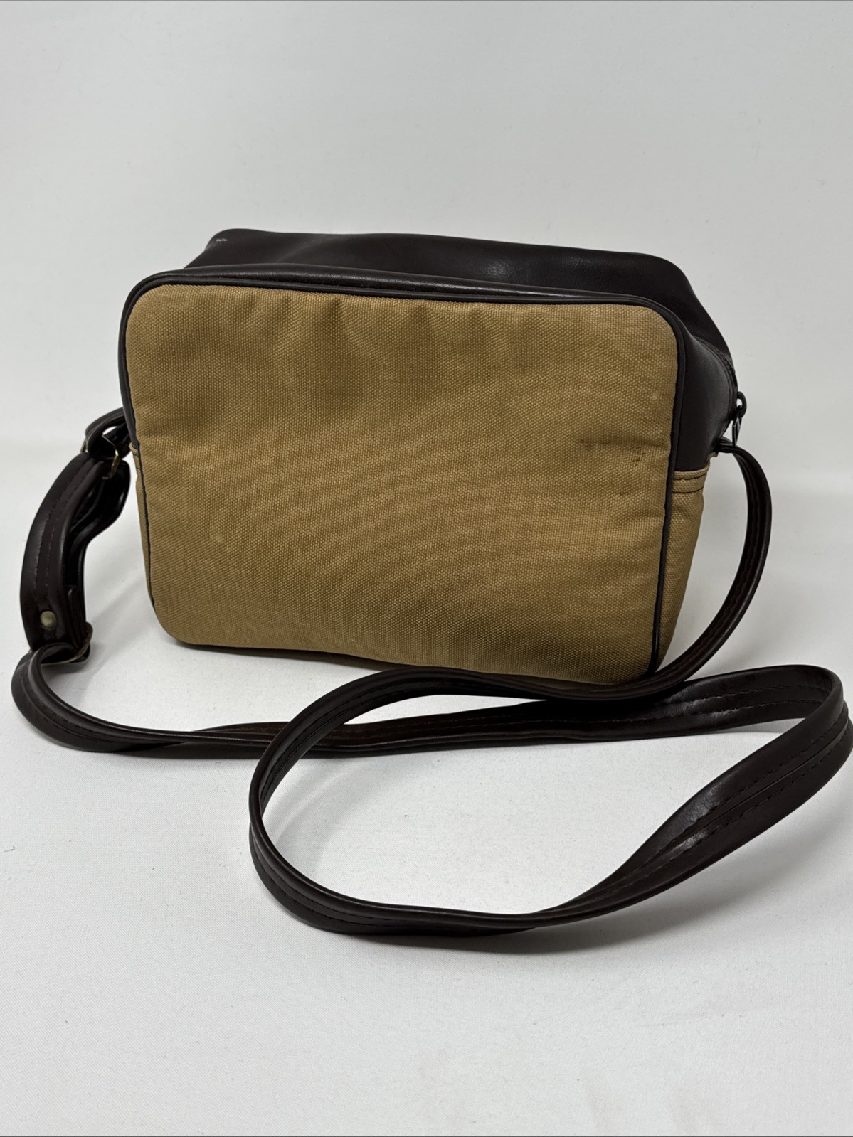 VTG Kodak Instant Camera Carryall Bug Bag Brown Vinyl & Canvas w/ Shoulder Strap