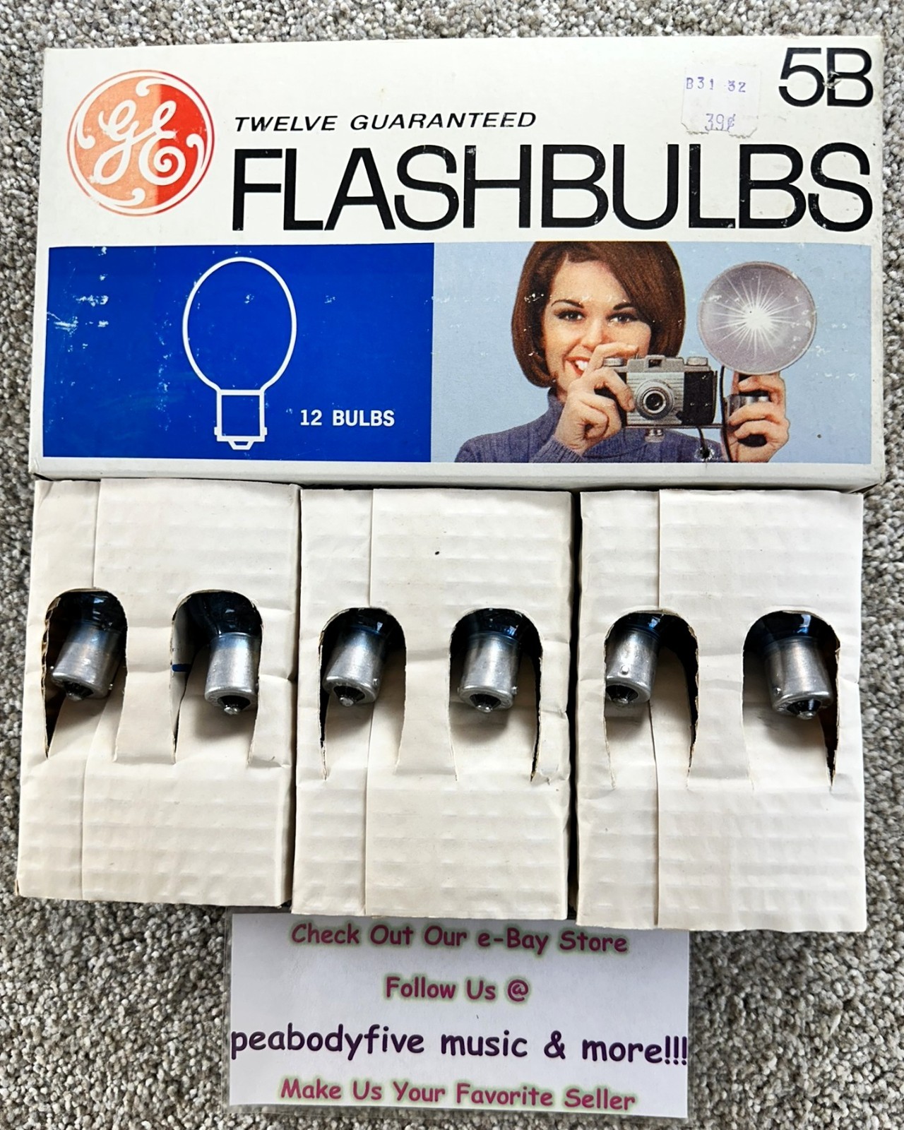 Vintage GE GENERAL ELECTRIC #5B Flashbulbs FULL Box Of 12 (BULBS) New Old Stock