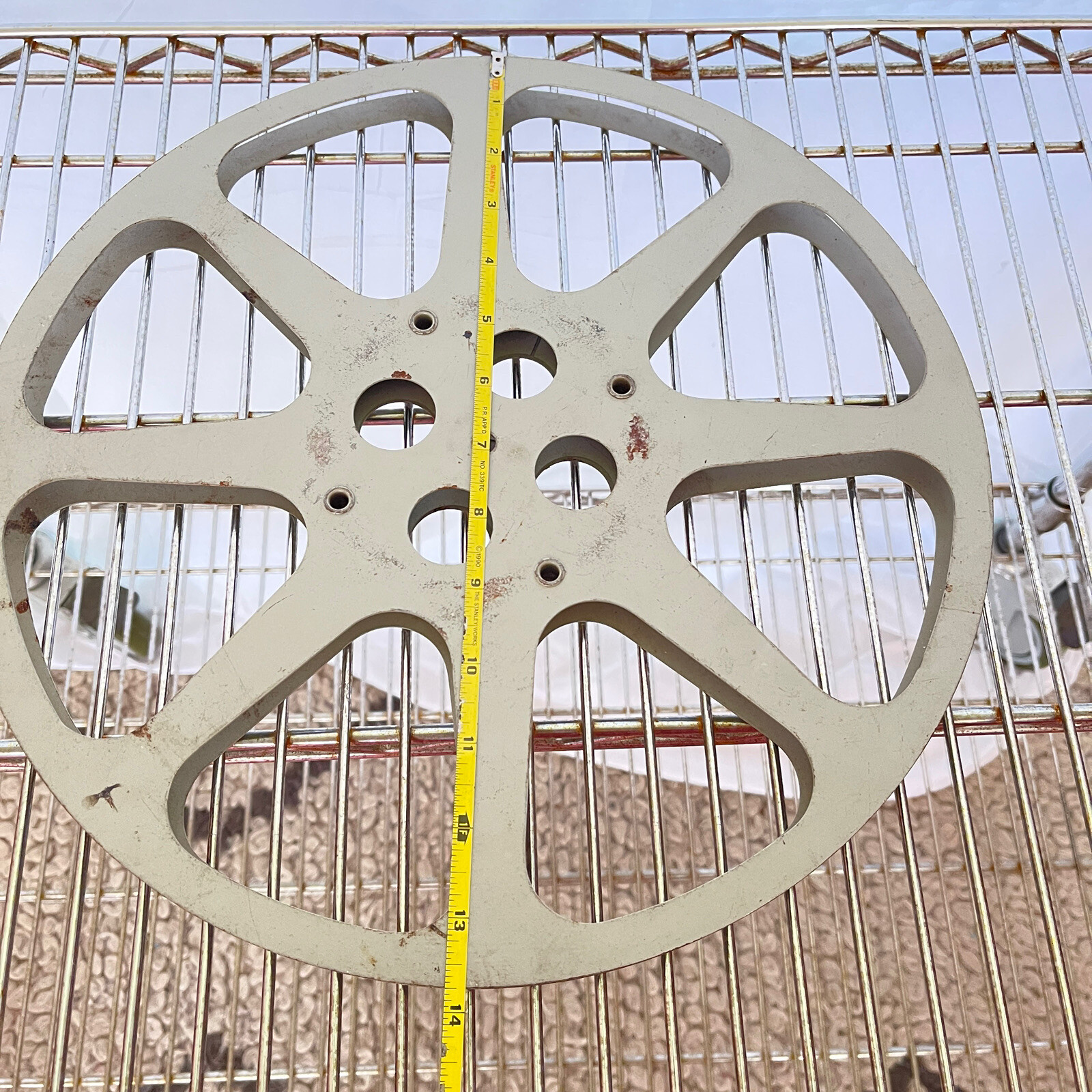 Vintage 16mm Film Reel 1600 ft 13 3/4″ Grey Metal USA Deco Wall Cinema Hollywood