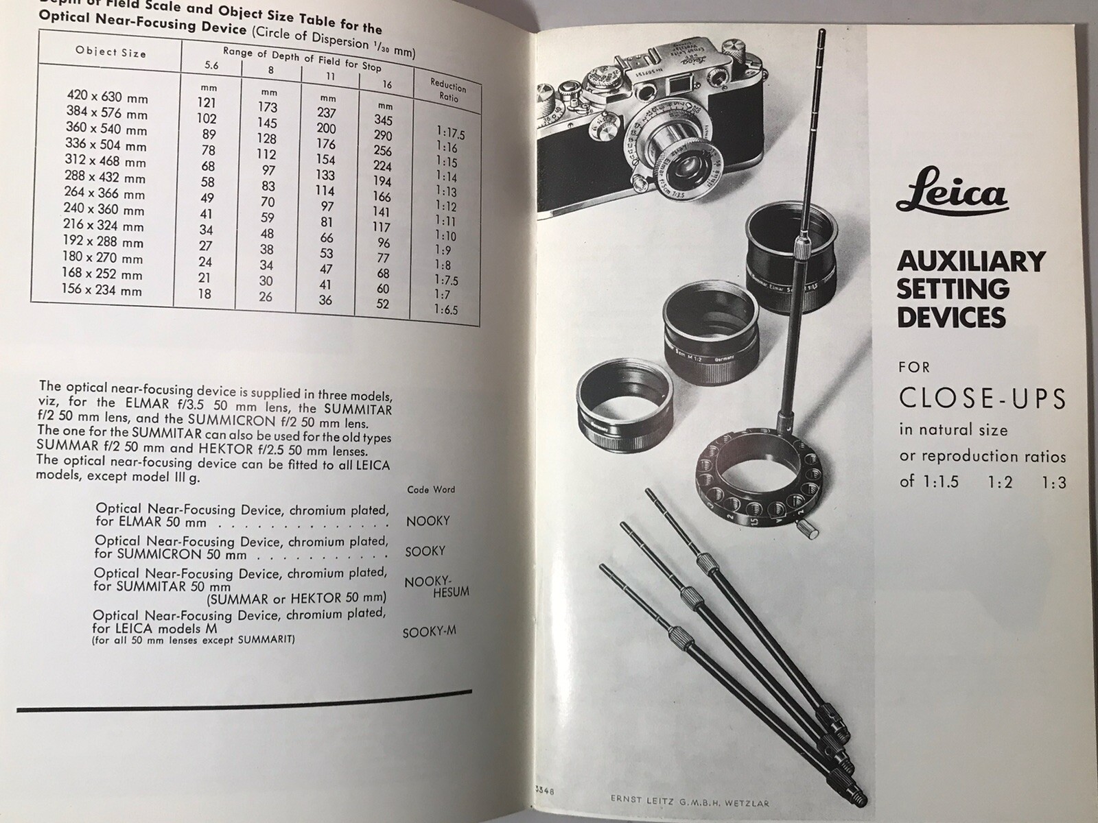 Leitz Leica BEHOO Close-up Device in original wood box, for Summar / Elmar Lens