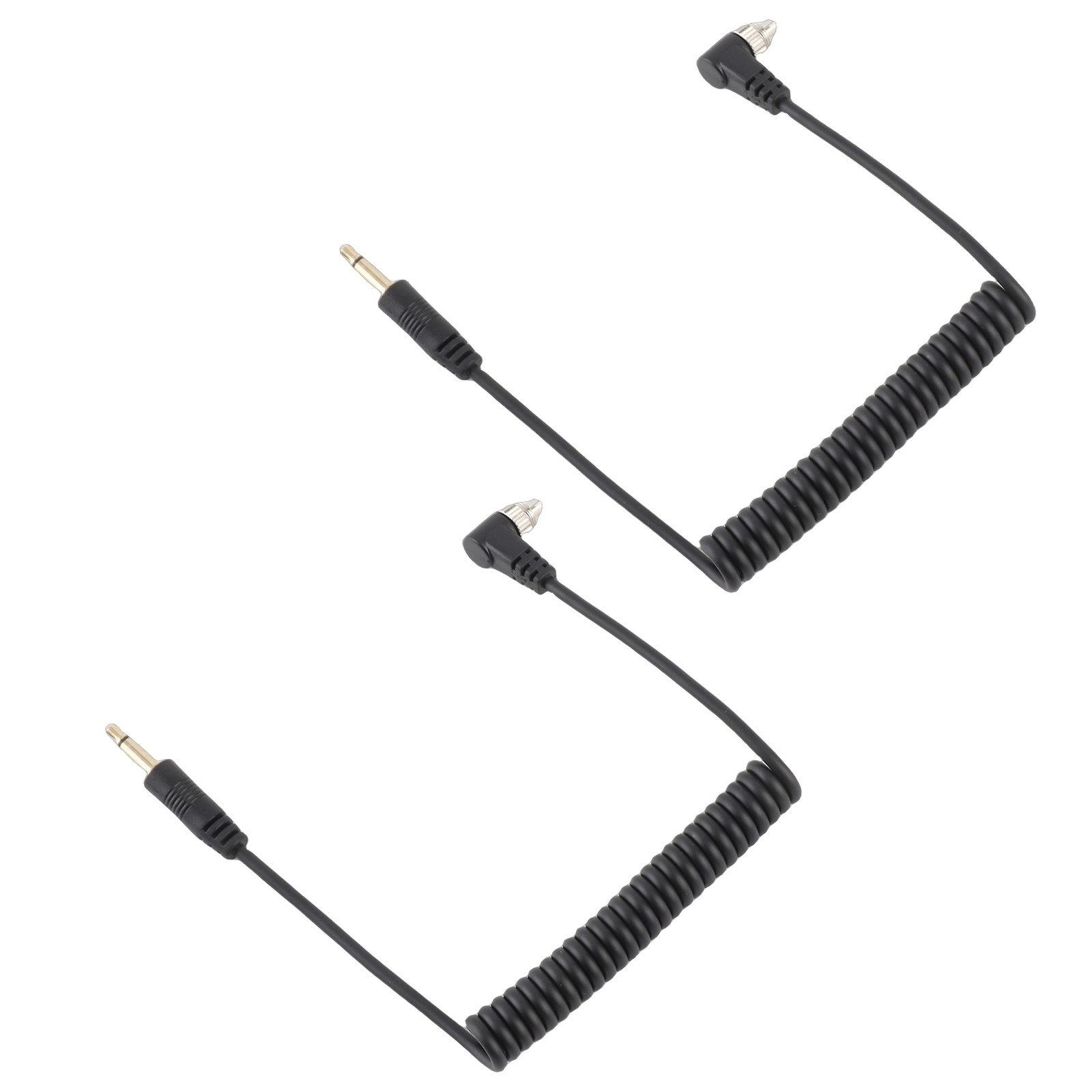2pcs Universal 3.5mm To Male Flash PC Sync Cable Coiled Cord With Screw Lock For