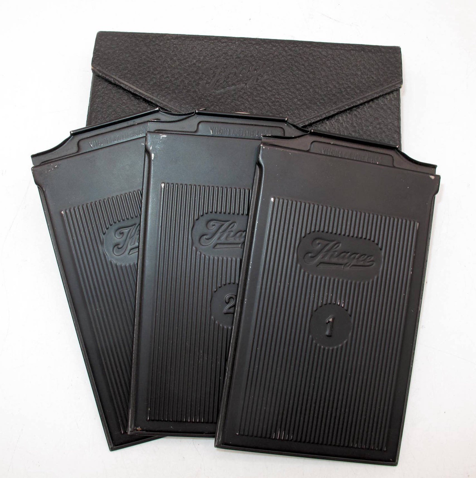 *VINTAGE* 3-IHAGEE 6x9cm METAL SHEET FILM HOLDERS & CASE-GREAT CONDITION