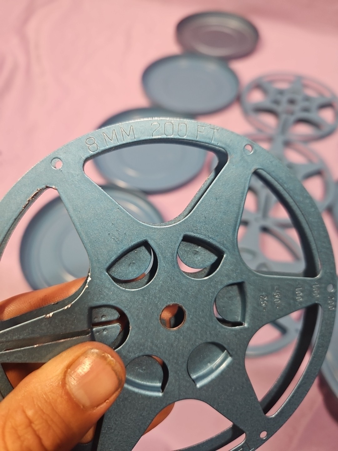 (Lot of 4) Vintage 200Ft 8mm Metal Film Canasters Blue
