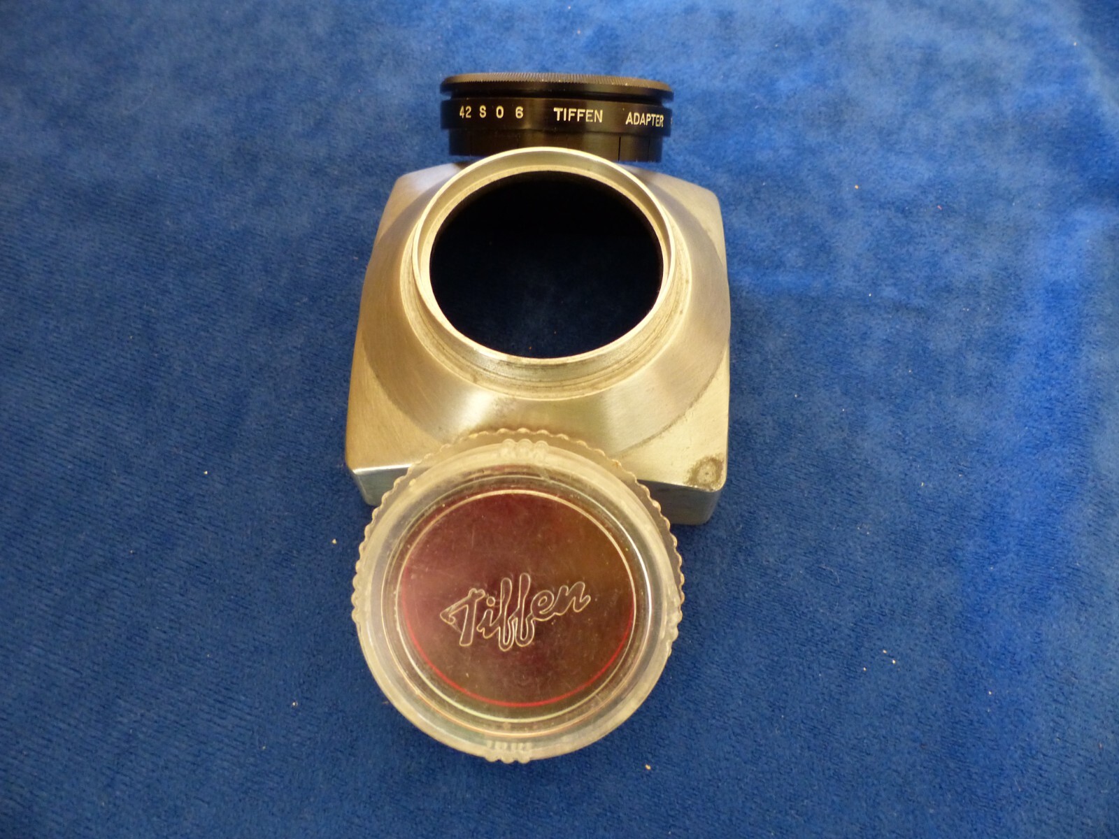 Tiffen square lens shade and 44 mm push-on adapter and red 1 filter in case