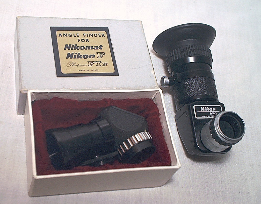 2 SUPER CLEAN NIKON F RIGHT ANGLE FINDERS : LARGE DR-3 & SMALL VERSION BOXED
