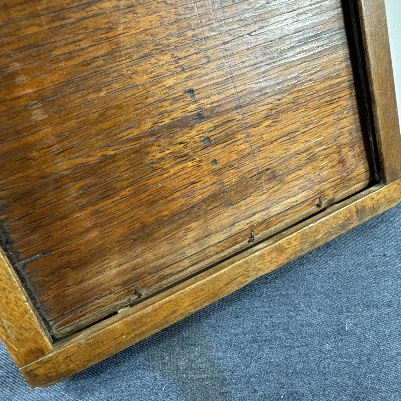 Rare Wooden 5x7in Glass Plate Double Sided Tambour Style Roller Blind Slide