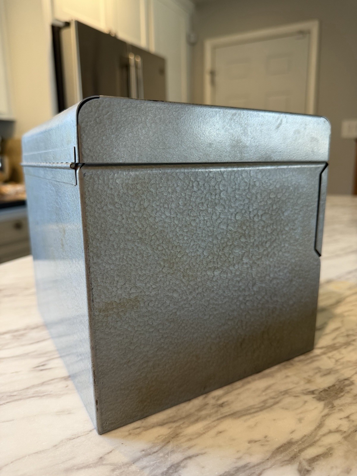Vintage 8mm Movie Film Reel Storage Box Metal Hammered Gray Industrial MCM