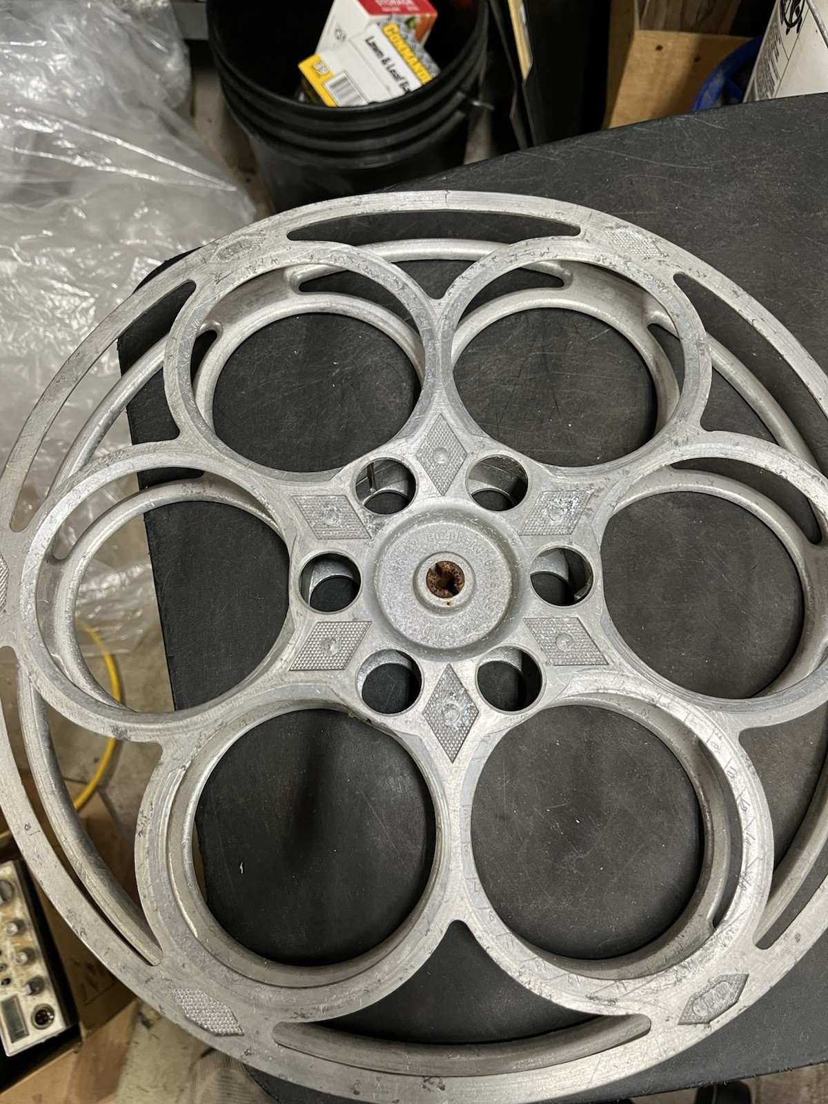 Set of 2 Vintage Goldberg Bros 15″ 35mm Cast Aluminum Movie Film 6 Hole Reels
