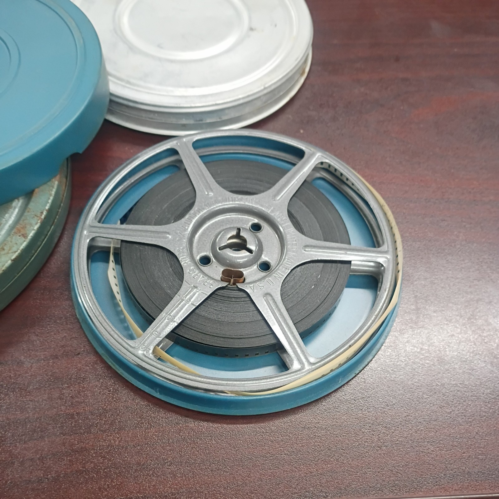 Lot 5 VTG Metal Film Reels & Canister Various Sizes Reads “unknown content”