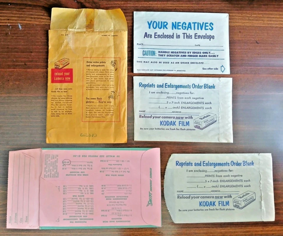 Vintage Kodak Unopened Film Lot, Collectible Canisters & Film Mailing Envelopes