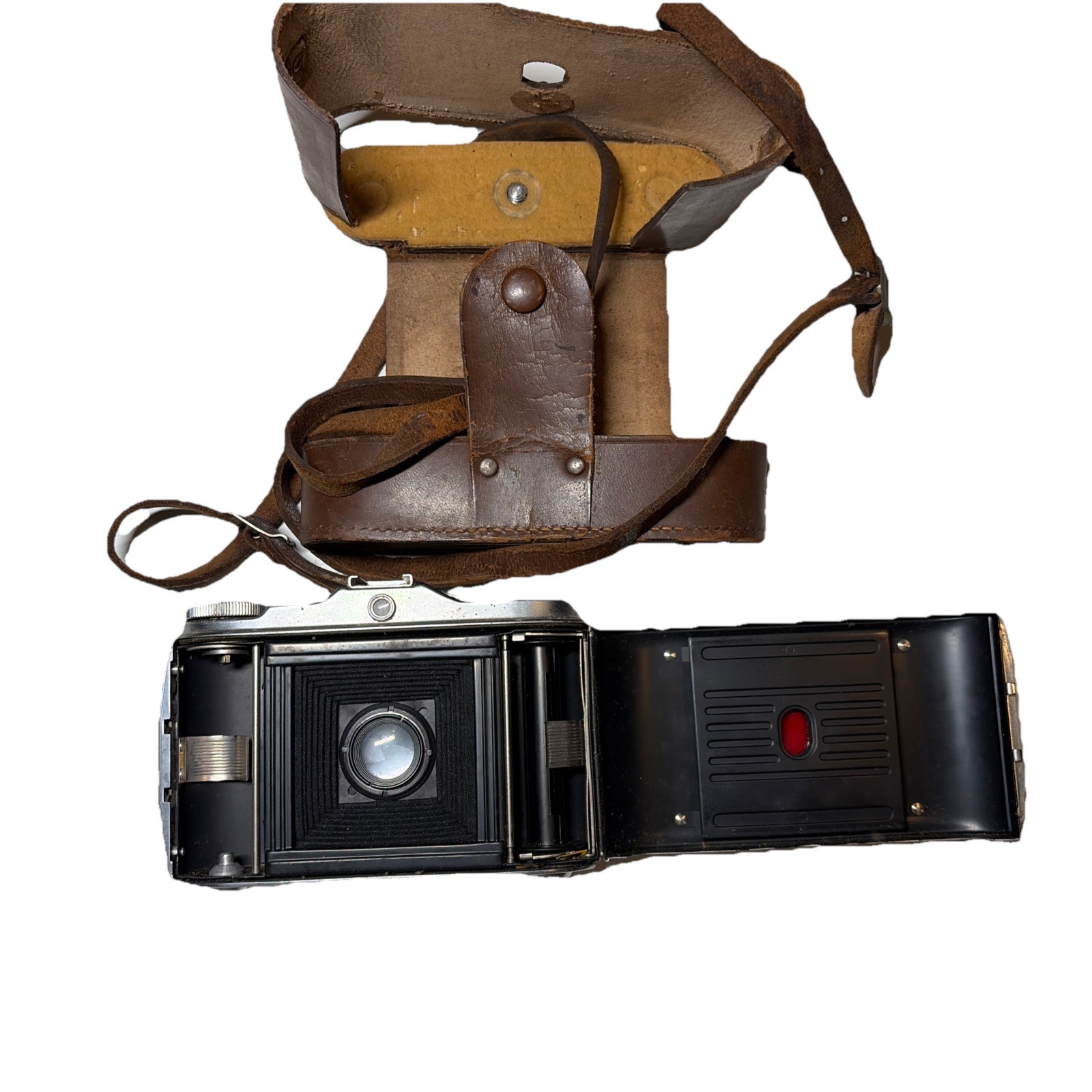 VINTAGE CAMERA IN LEATHER CASE GERMANY AGFA ISOLETTE II CAMERA LENS EXTENDS OPEN