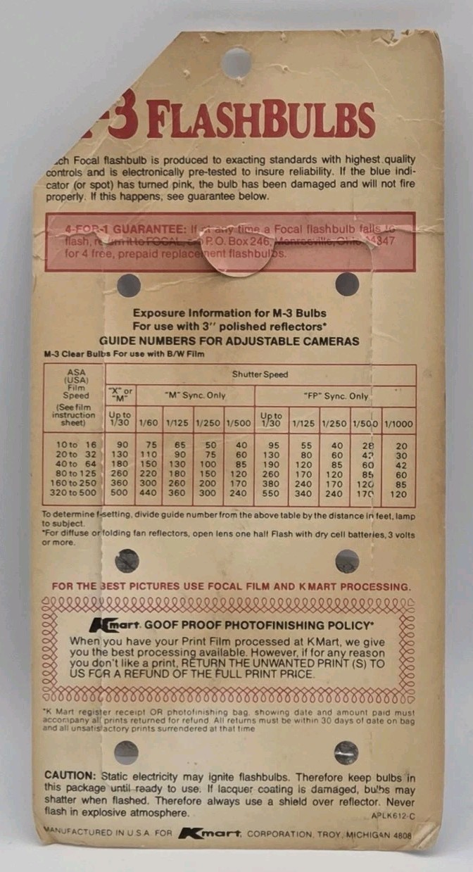 Focal M3 Flash Bulbs Photoflash Camera Clear Kmart VTG Lot Of 10