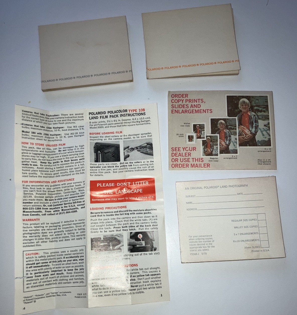 24 Vintage Polaroid Polacolor Print Mounts + Instructions & Mail Order Envelope