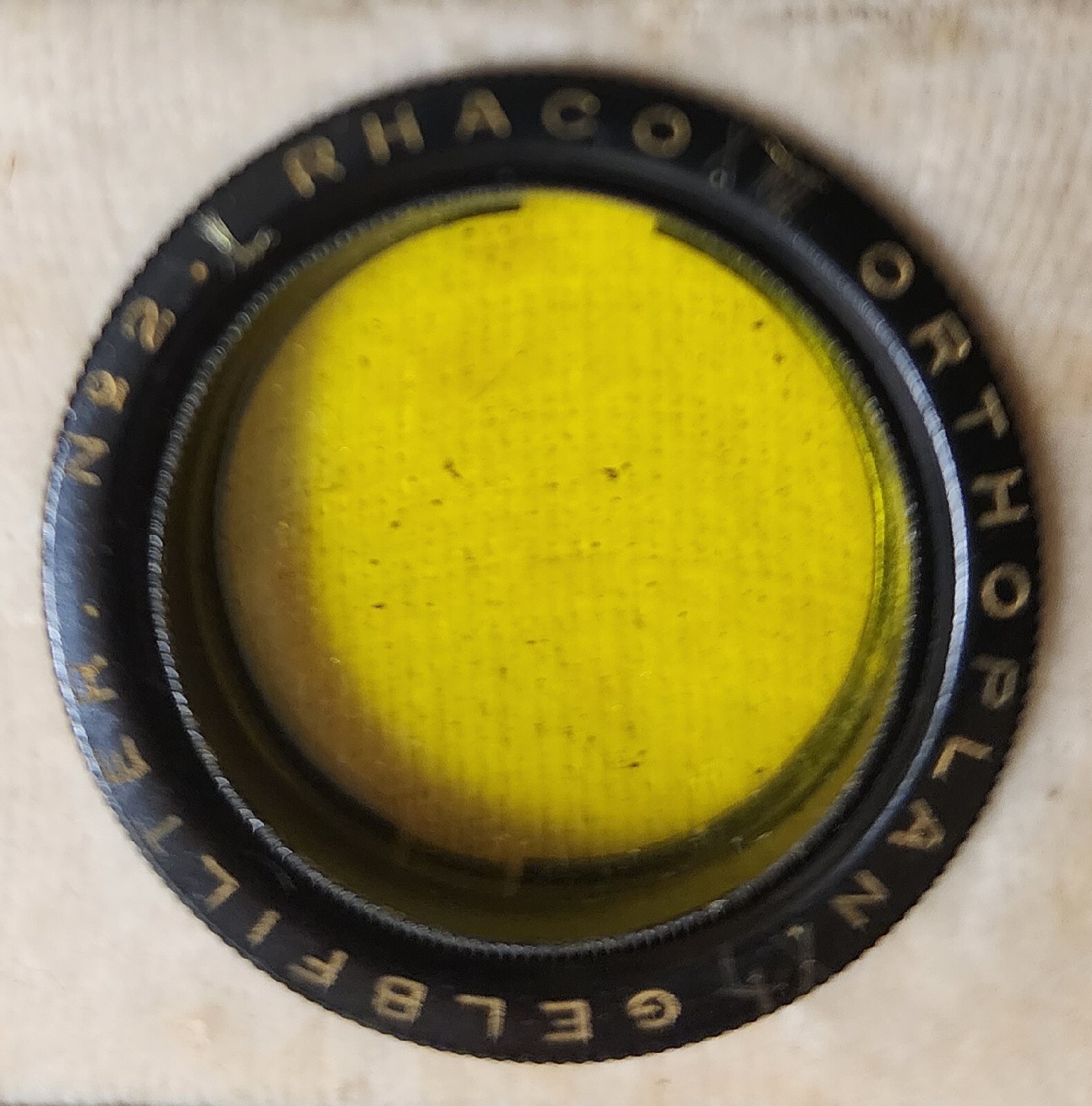 VINTAGE RHACO ORTHOPLAN CAMERA LENS BOXED YELLOW FILTER & HOLDER SET