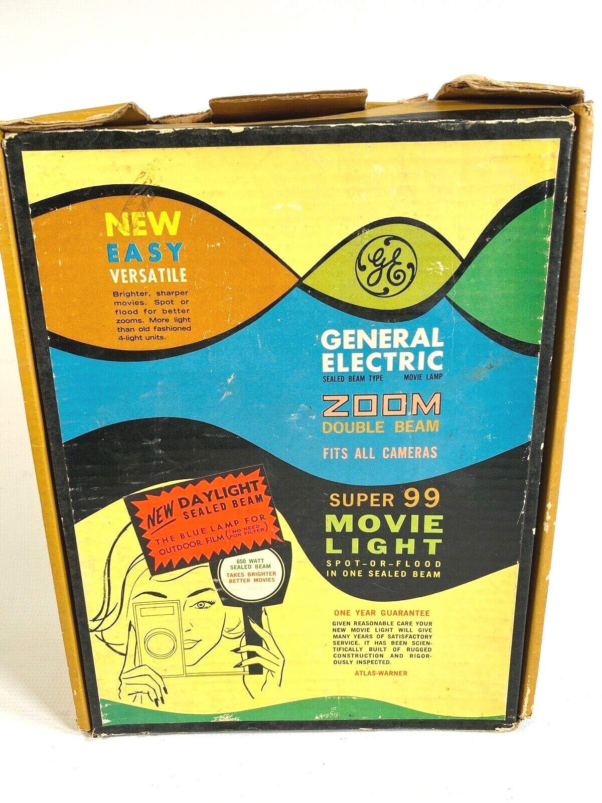 1960s GENERAL ELECTRIC SUPER 99 MOVIE LIGHT fits all cameras DOUBLE BEAM – 650w!