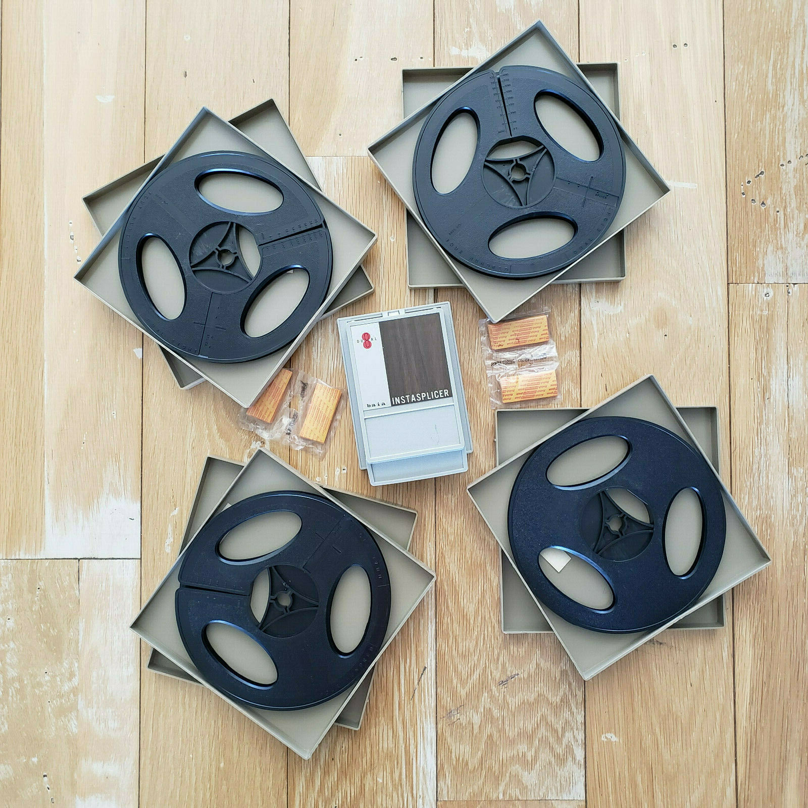 4 Vintage BAIA 400 8mm Film Reels w/Cases plus BAIA Illuminated Instasplicer