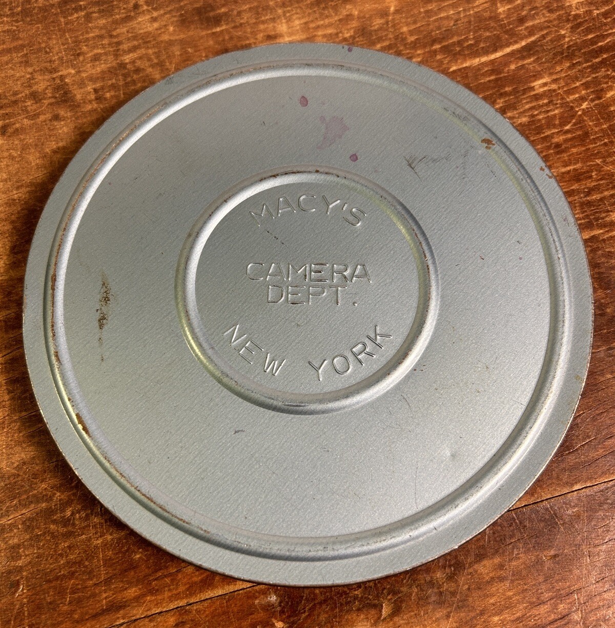 Vintage Macy’s Camera Dept. Reel Can Metal 6″ Film Canister Container New York