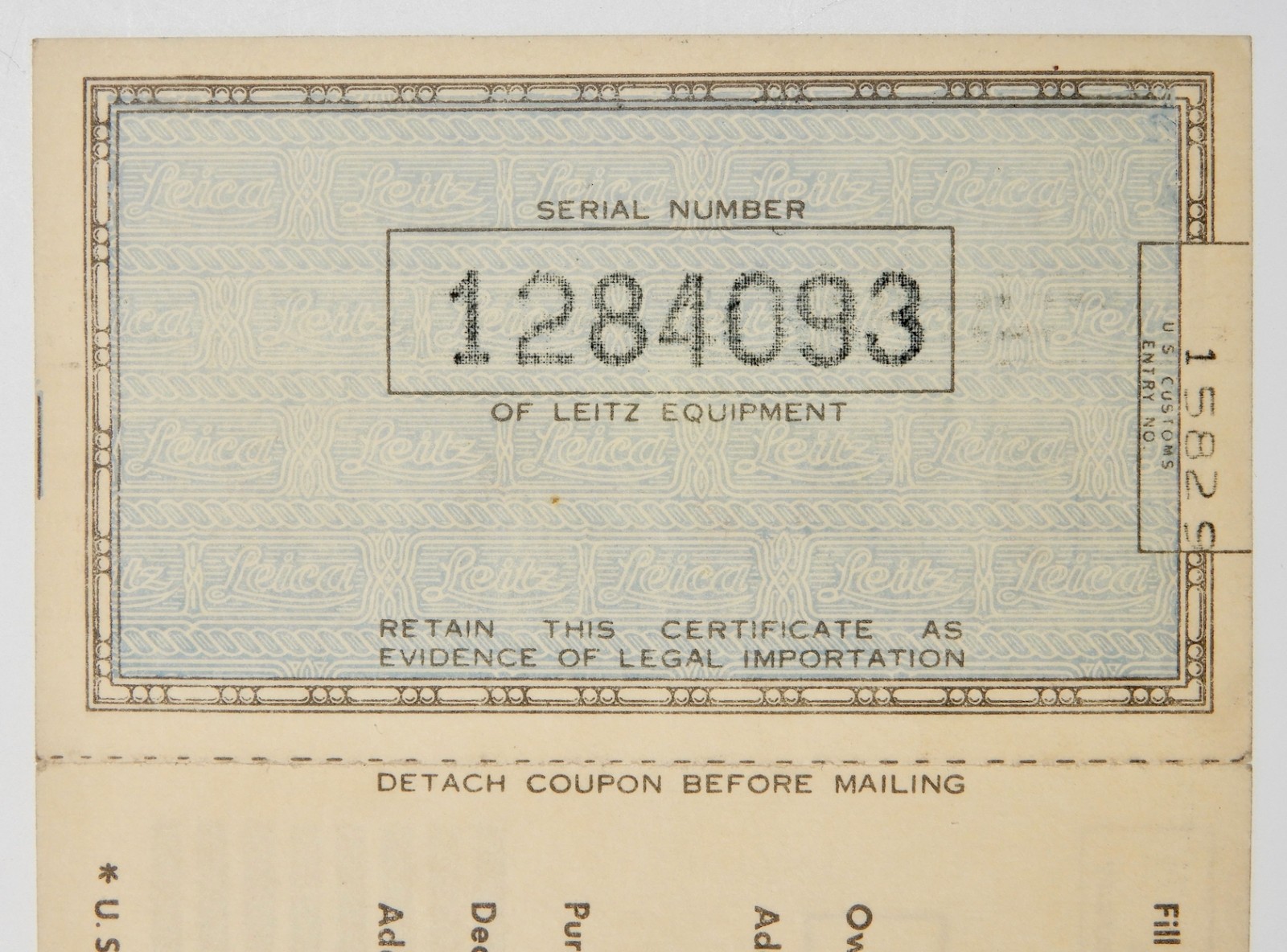 Owner’s Registry Card of Leicaflex SL #1284093