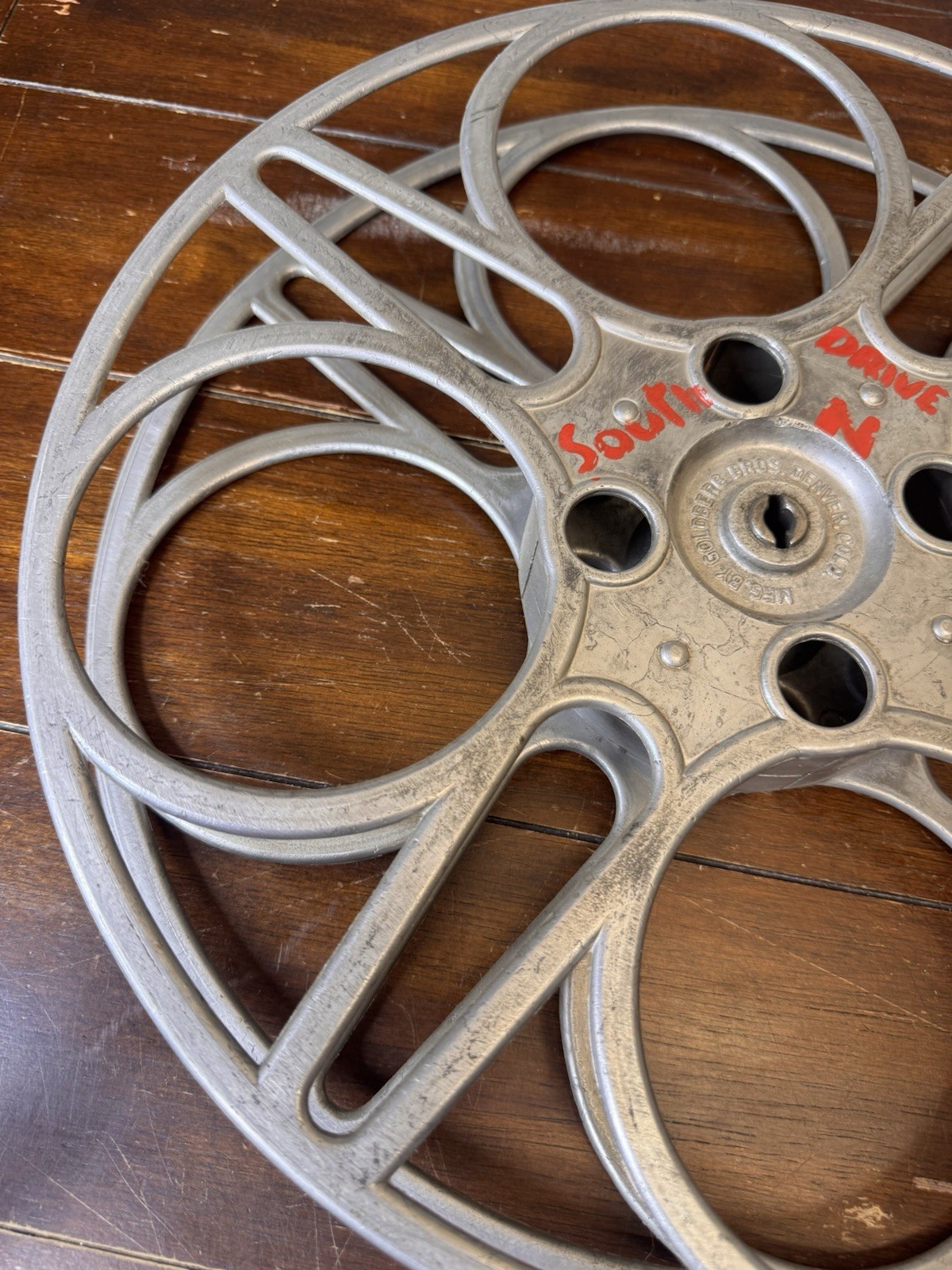 Goldberg Bros Denver CO 35mm Cast Aluminum Movie Film House Reel 2000 Ft