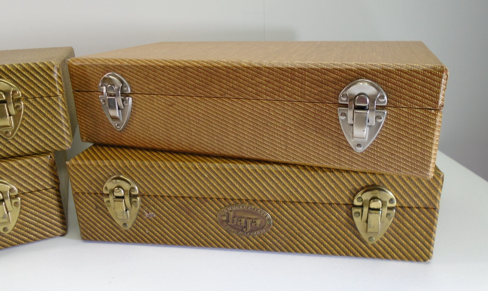 Vtg Barnett & Jaffe Baja Film Slide Case Lot 4pc 100 Slide Box 10″ Retro Stripe