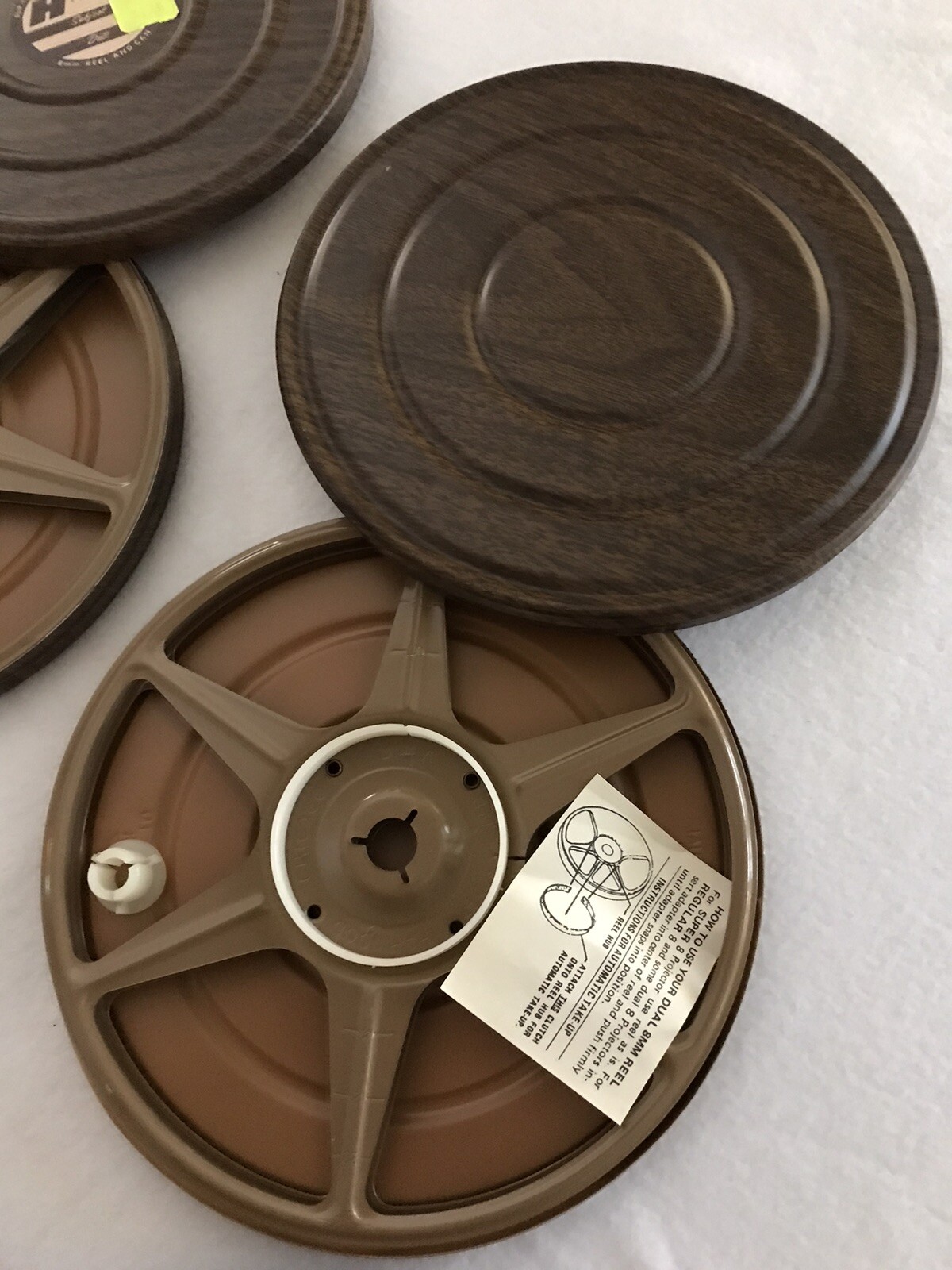 NOS Vintage Lot of 4 Harwood Flip Top Dual 8mm Metal Movie Reels and Cans 7″