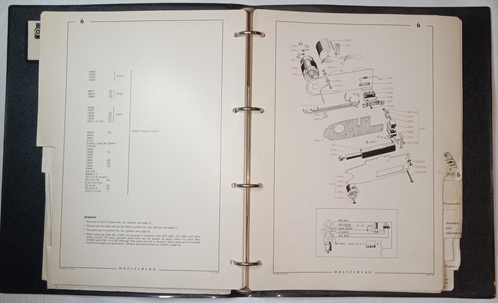 Original Hasselblad 500EL Body Spare Parts Catalog & Repair Manual #4124