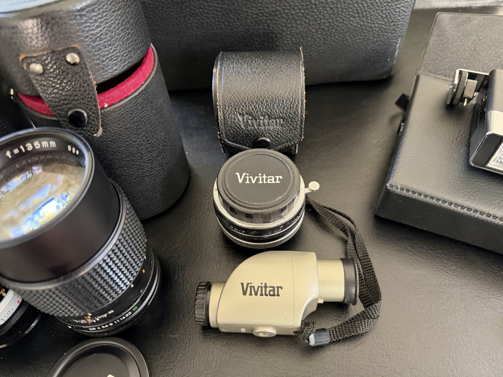 Vintage Camera Lenses Flashes And Filter. Konica Miida And More.