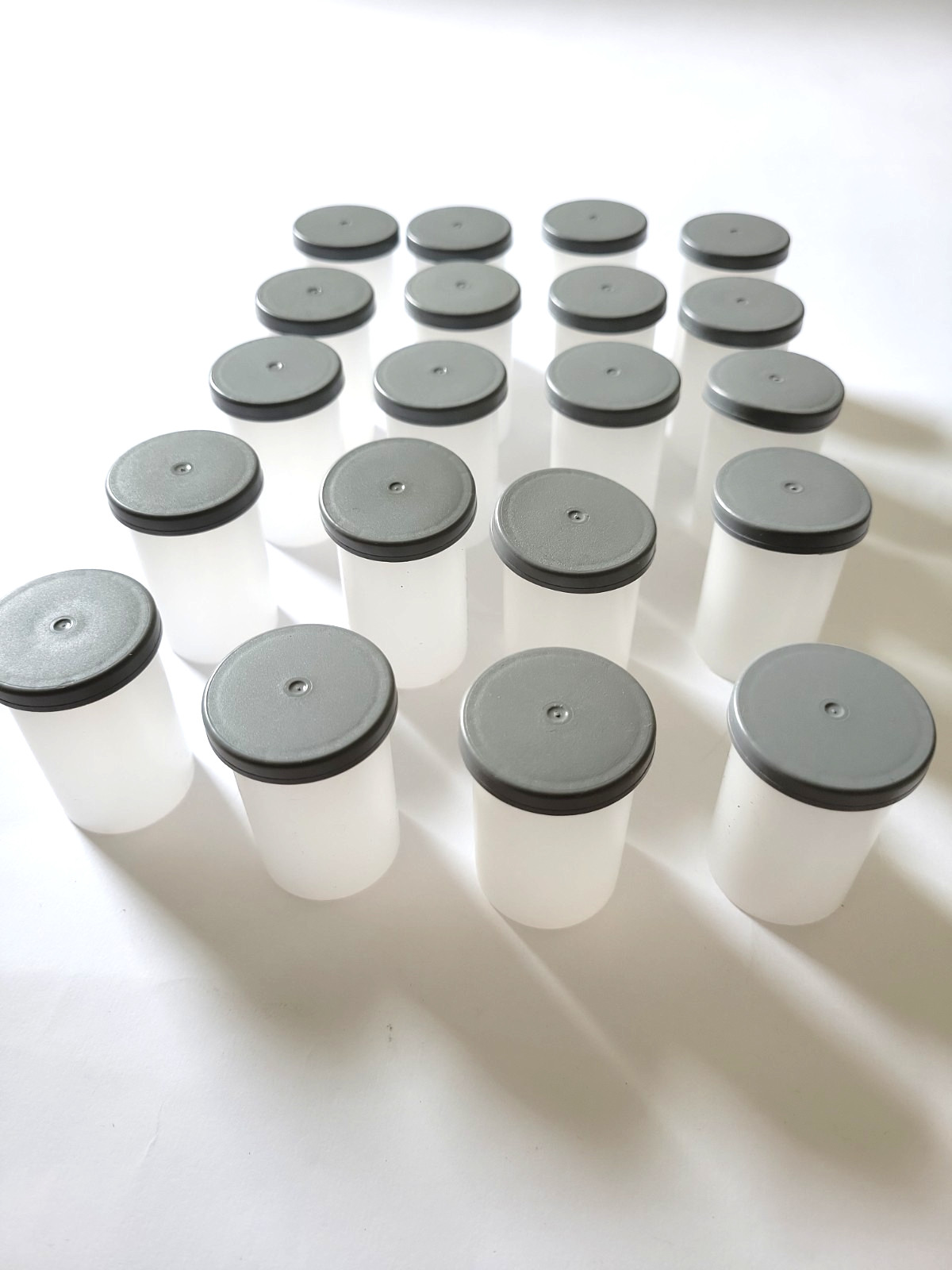 Lot Of 20 Empty Film Storage Canisters White with Grey Lid Translucent Kodak