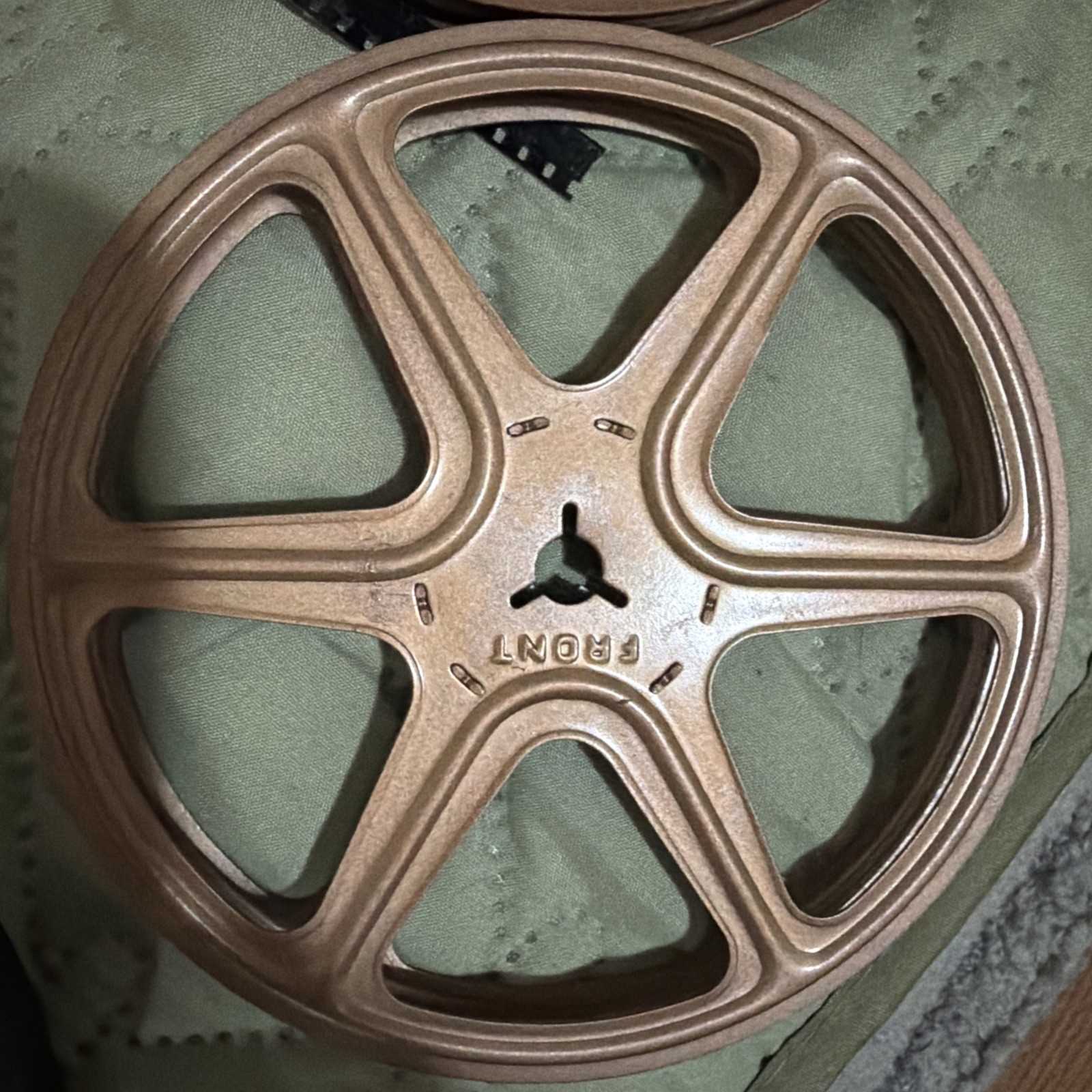 3 Vintage Metal Cases and 2 Reels 8mm Movie Film Grey & Brown Used