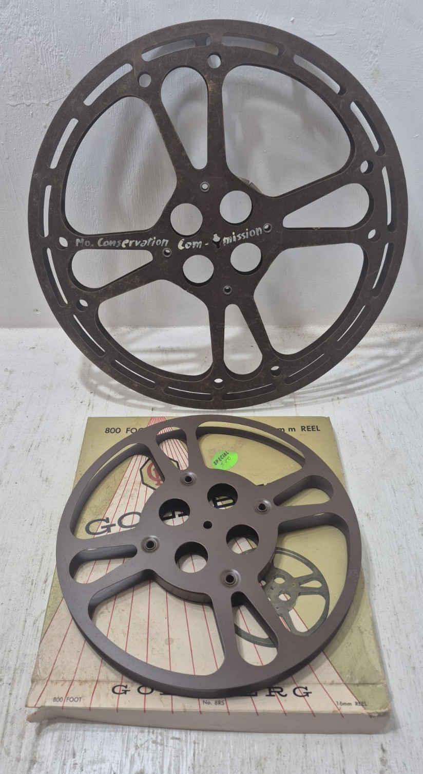 Lot of 2 Vintage EMPTY Movie Reels Metal Wheel 1 w/Box/Goldberg Relflex + Other
